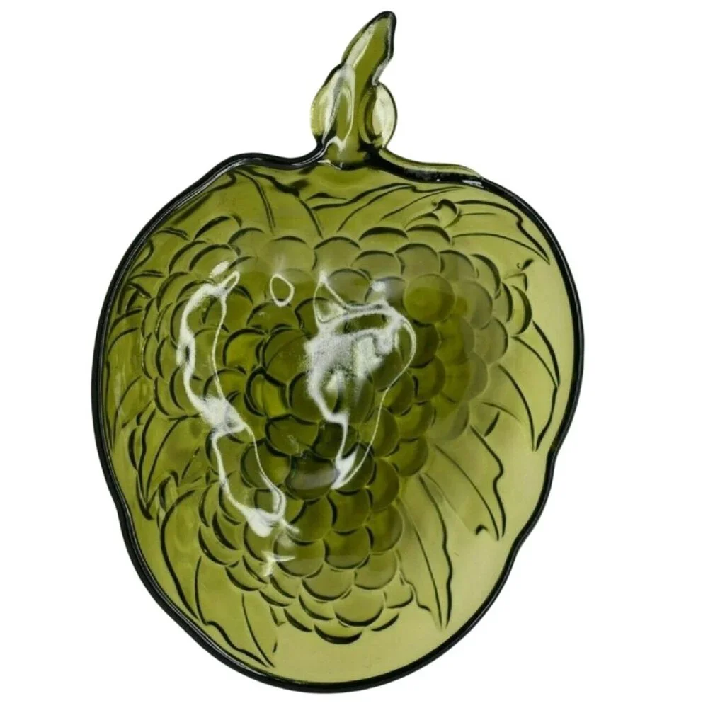 Vintage Indiana Glass Green Grape Fruit Bowl‎ Mid Century Serving Dish
